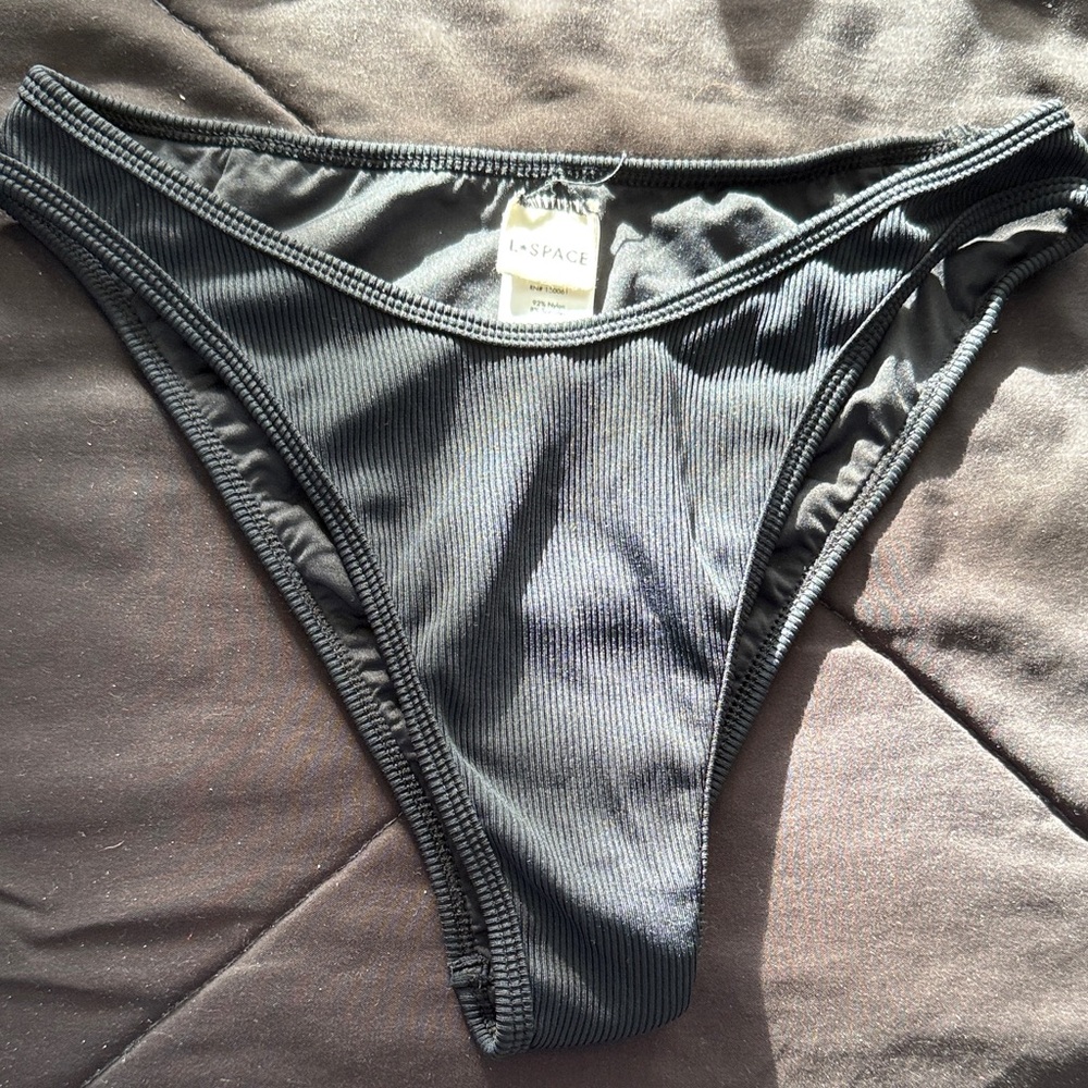 L SPACE Black Ribbed Swim Bottom BIKINI M MEDIUM BITSY CUT SWIMSUIT